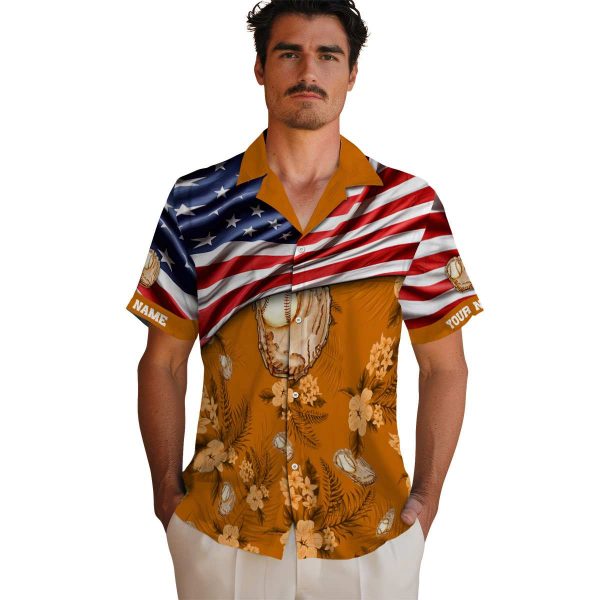 Baseball US Flag Hibiscus Hawaiian Shirt High quality