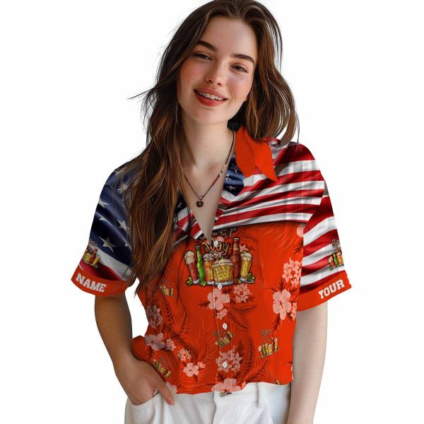 Beer US Flag Hibiscus Hawaiian Shirt Trendy