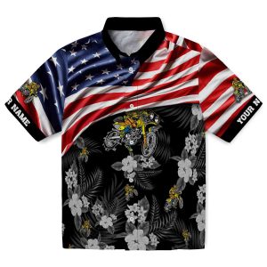 Biker US Flag Hibiscus Hawaiian Shirt Best selling