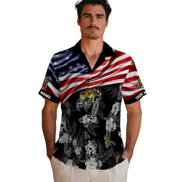 Biker US Flag Hibiscus Hawaiian Shirt High quality