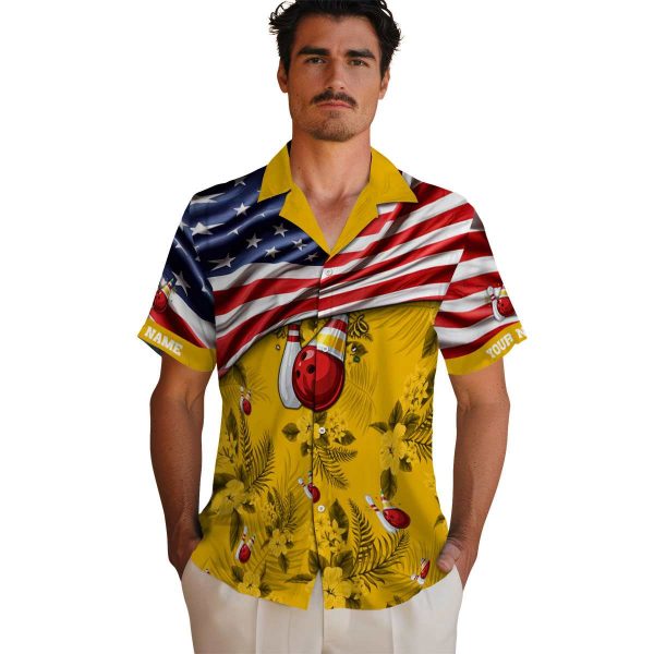 Bowling US Flag Hibiscus Hawaiian Shirt High quality