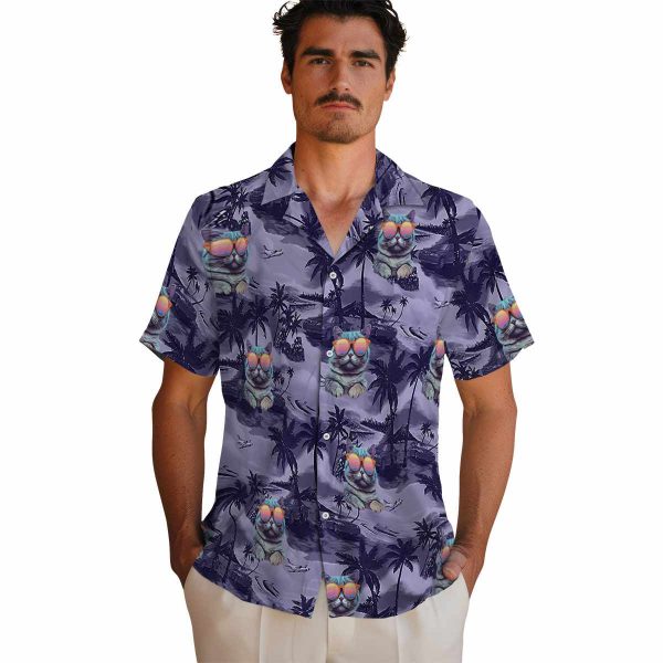 Cat Coastal Palms Hawaiian Shirt High quality