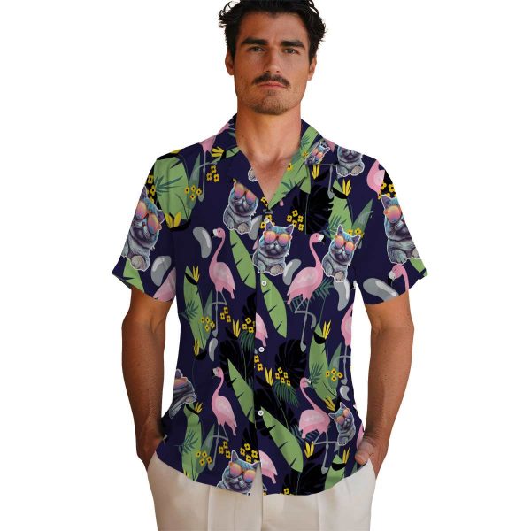 Cat Flamingo Leaves Hawaiian Shirt High quality