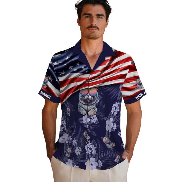 Cat US Flag Hibiscus Hawaiian Shirt High quality