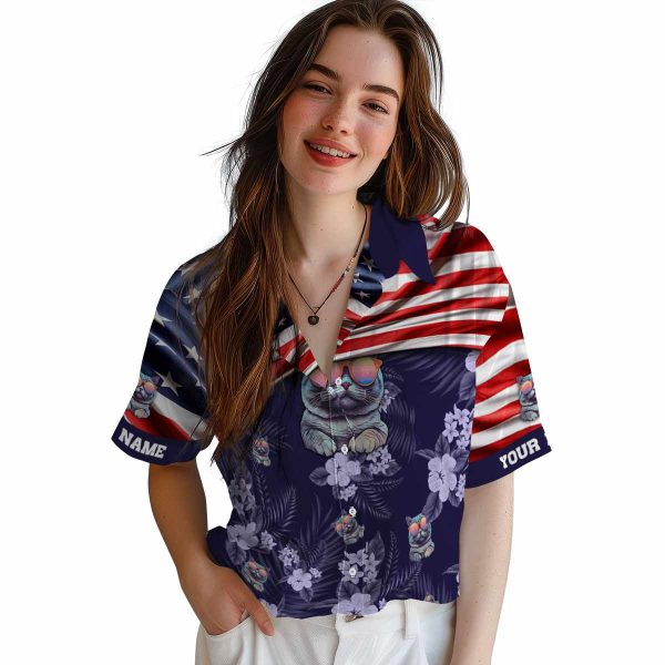 Cat US Flag Hibiscus Hawaiian Shirt Trendy