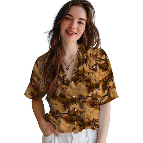 Chicken Coastal Palms Hawaiian Shirt Trendy