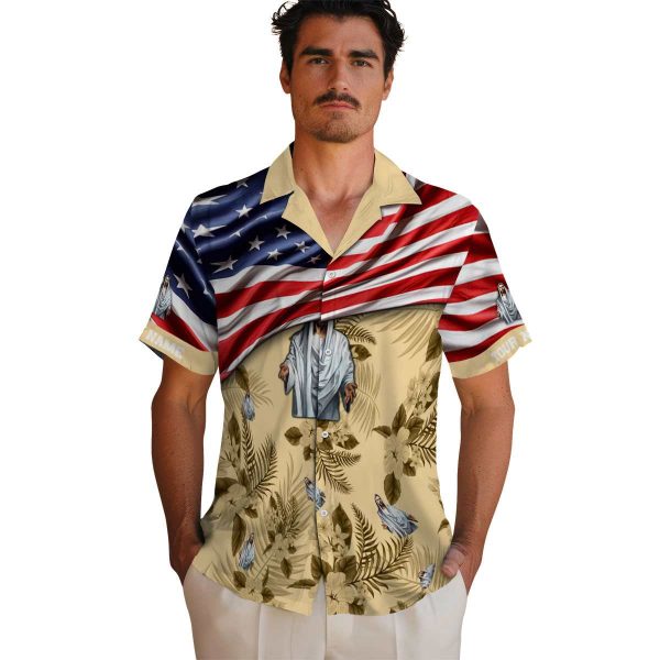 Christian US Flag Hibiscus Hawaiian Shirt High quality