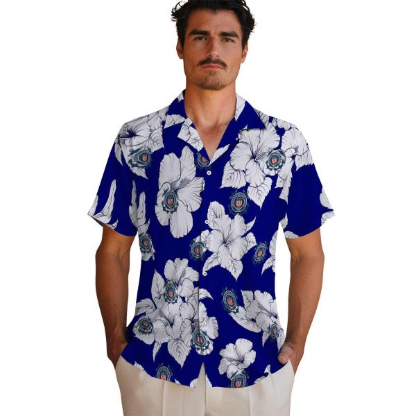 Coast Guard Hibiscus Blooms Hawaiian Shirt High quality