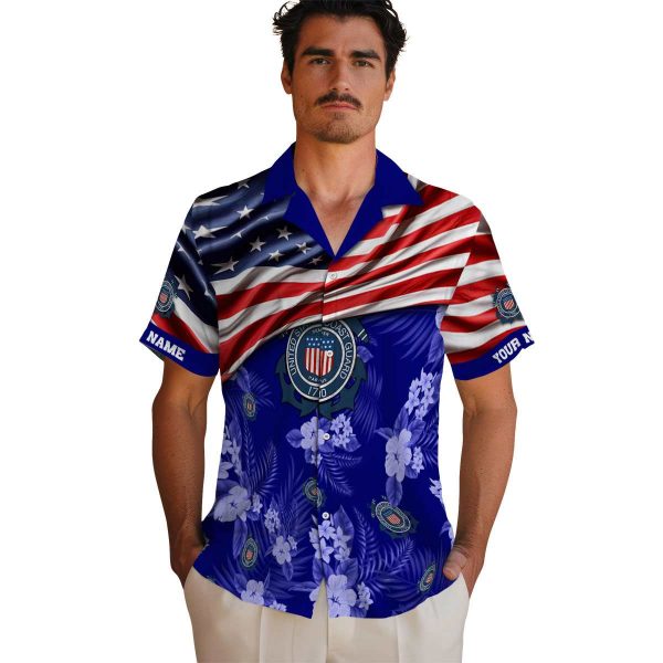 Coast Guard US Flag Hibiscus Hawaiian Shirt High quality