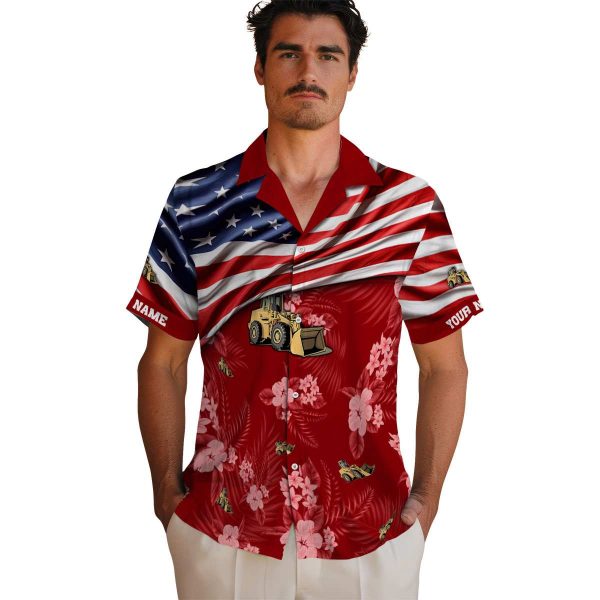 Construction US Flag Hibiscus Hawaiian Shirt High quality