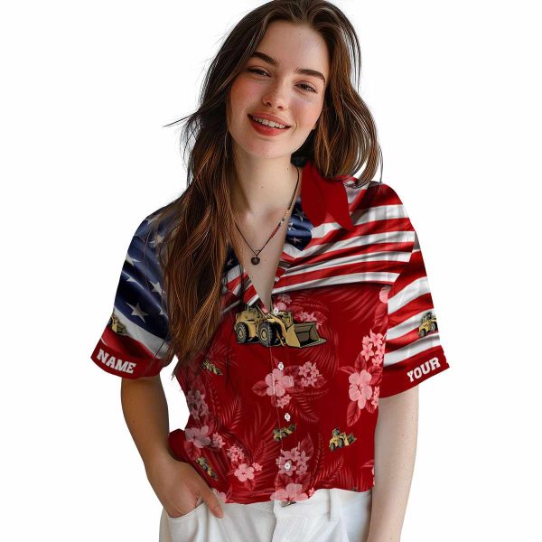 Construction US Flag Hibiscus Hawaiian Shirt Trendy