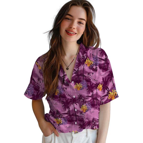 Coral Coastal Palms Hawaiian Shirt Trendy