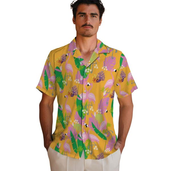 Coral Flamingo Foliage Hawaiian Shirt High quality