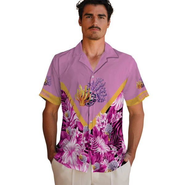 Coral Floral Chevron Hawaiian Shirt High quality