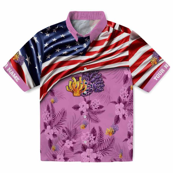 Coral US Flag Hibiscus Hawaiian Shirt Best selling