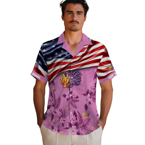 Coral US Flag Hibiscus Hawaiian Shirt High quality