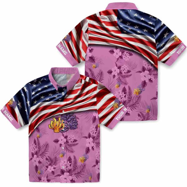 Coral US Flag Hibiscus Hawaiian Shirt Latest Model