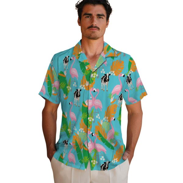 Cow Flamingo Foliage Hawaiian Shirt High quality