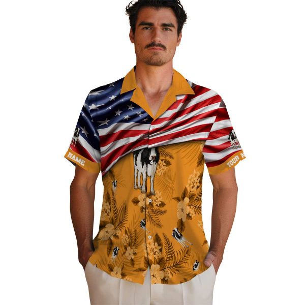 Cow US Flag Hibiscus Hawaiian Shirt High quality