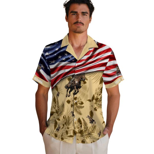 Cowboy US Flag Hibiscus Hawaiian Shirt High quality