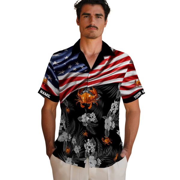 Crab US Flag Hibiscus Hawaiian Shirt High quality