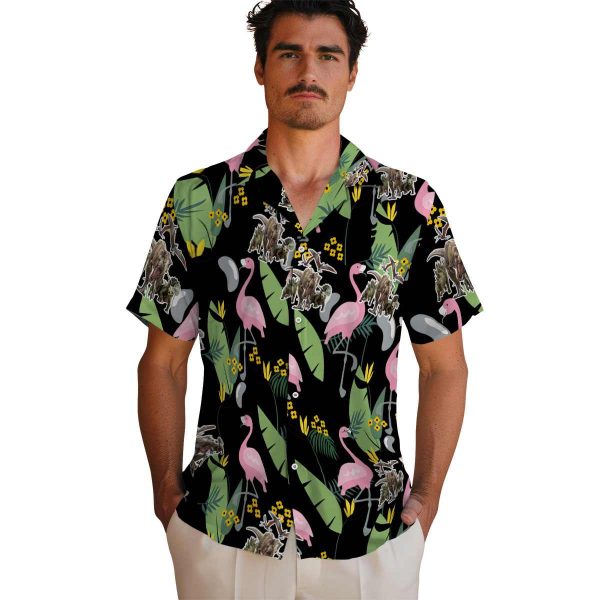 Dinosaur Flamingo Leaves Hawaiian Shirt High quality