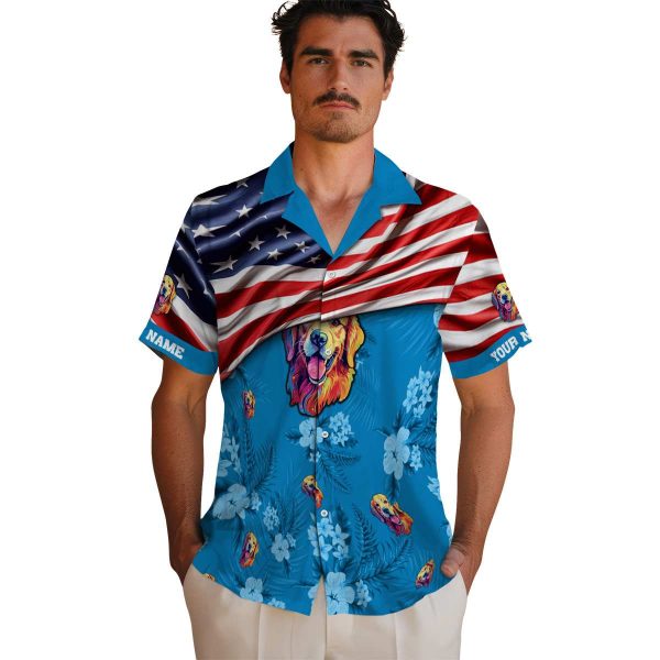 Dog US Flag Hibiscus Hawaiian Shirt High quality