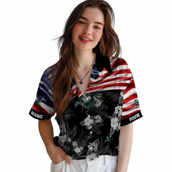 Dragon US Flag Hibiscus Hawaiian Shirt Trendy