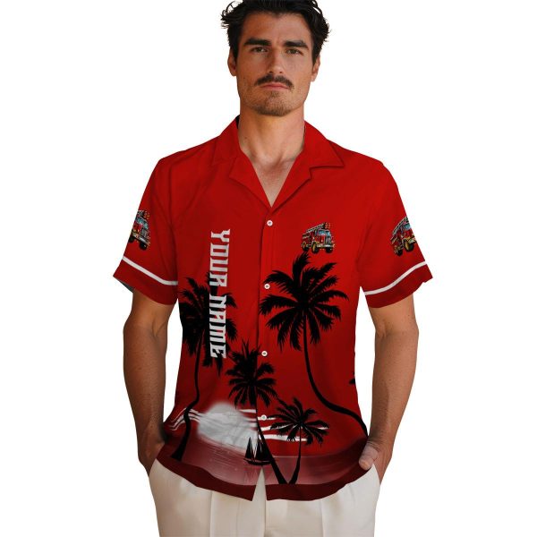 Fire Truck Beach Sunset Hawaiian Shirt High quality