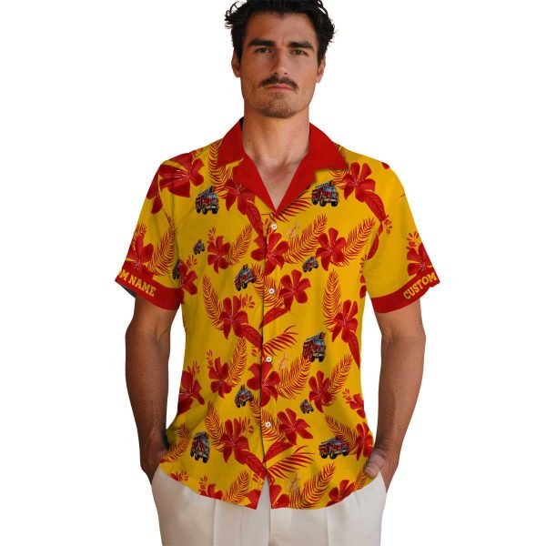 Fire Truck Botanical Print Hawaiian Shirt High quality