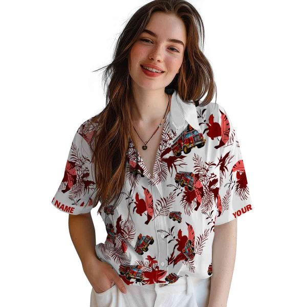 Fire Truck Botanical Theme Hawaiian Shirt Trendy