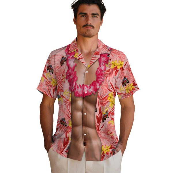 Fire Truck Chest Illusion Hawaiian Shirt High quality