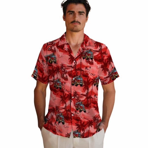 Fire Truck Coastal Palms Hawaiian Shirt High quality