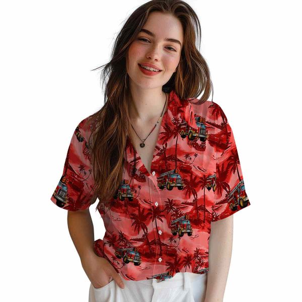 Fire Truck Coastal Palms Hawaiian Shirt Trendy