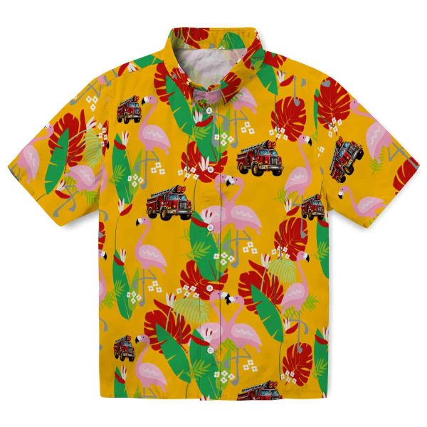 Fire Truck Flamingo Foliage Hawaiian Shirt Best selling