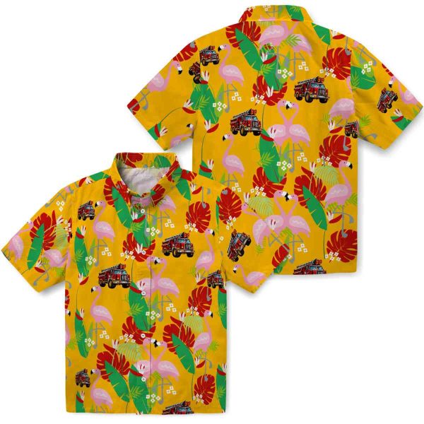 Fire Truck Flamingo Foliage Hawaiian Shirt Latest Model