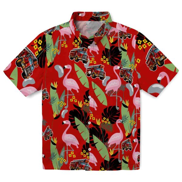 Fire Truck Flamingo Leaves Hawaiian Shirt Best selling