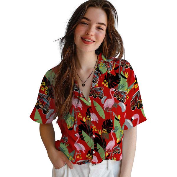 Fire Truck Flamingo Leaves Hawaiian Shirt Trendy