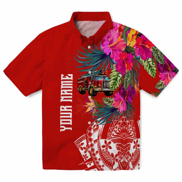 Fire Truck Floral Polynesian Hawaiian Shirt Best selling