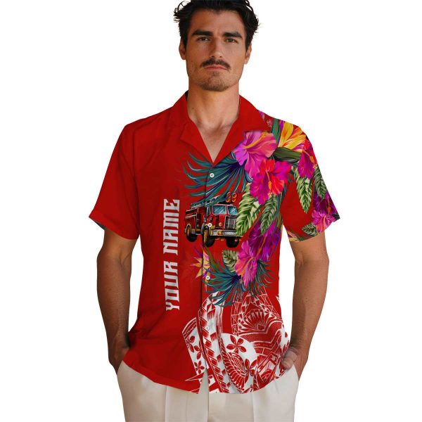 Fire Truck Floral Polynesian Hawaiian Shirt High quality