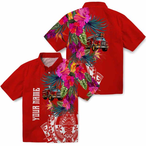 Fire Truck Floral Polynesian Hawaiian Shirt Latest Model