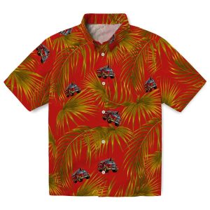 Fire Truck Leafy Palms Hawaiian Shirt Best selling