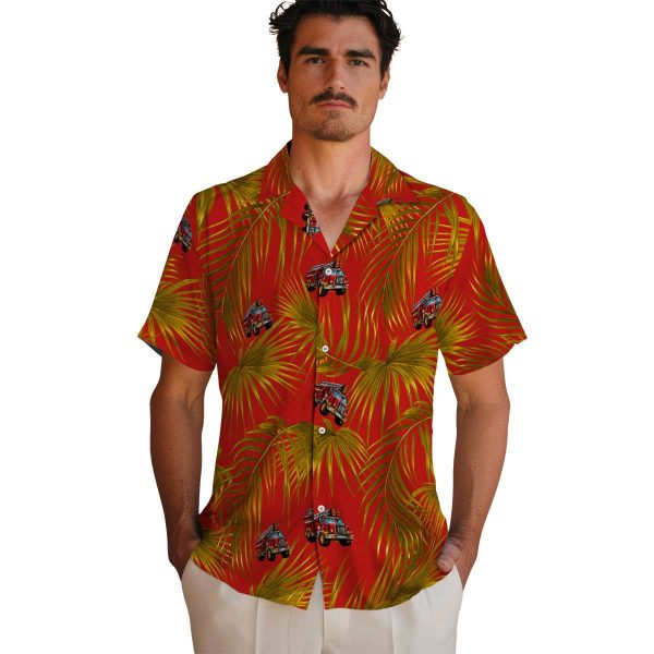 Fire Truck Leafy Palms Hawaiian Shirt High quality