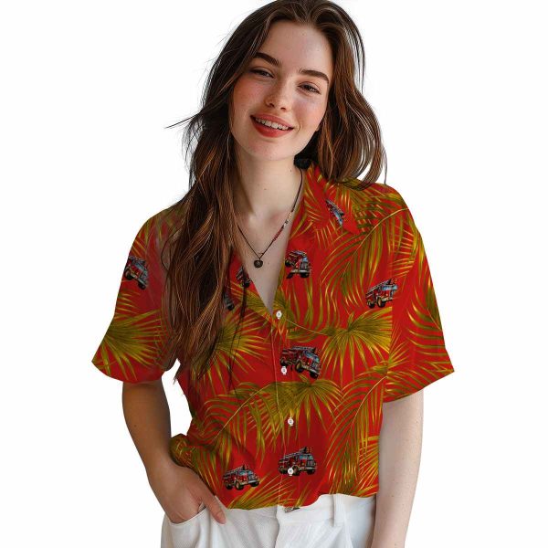 Fire Truck Leafy Palms Hawaiian Shirt Trendy