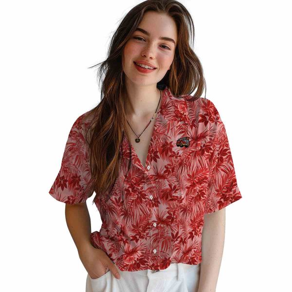 Fire Truck Leafy Pattern Hawaiian Shirt Trendy