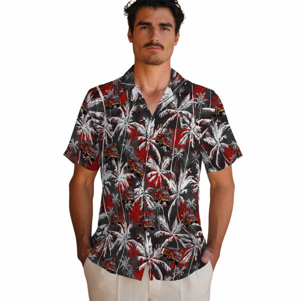 Fire Truck Palm Pattern Hawaiian Shirt High quality