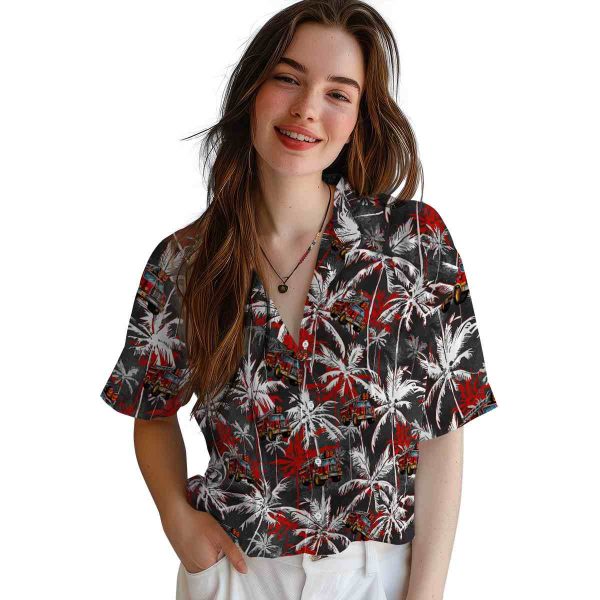 Fire Truck Palm Pattern Hawaiian Shirt Trendy