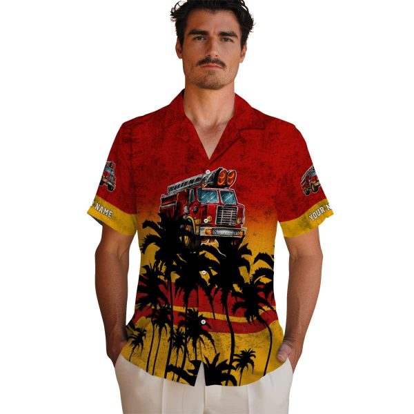 Fire Truck Sunset Pattern Hawaiian Shirt High quality