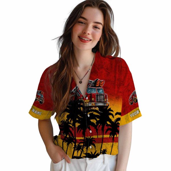 Fire Truck Sunset Pattern Hawaiian Shirt Trendy