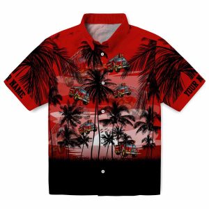 Fire Truck Sunset Scene Hawaiian Shirt Best selling